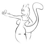  2016 anthro big_breasts breasts butt dakkpasserida featureless_breasts female legendary_pok&eacute;mon looking_at_viewer mewtwo monochrome nintendo nude pok&eacute;mon simple_background smile solo thick_thighs video_games white_background 