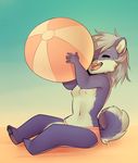  anthro ball beach_ball breasts canine chibi clothing eyes_closed female mammal nipples open_mouth panties sitting small_breasts smile solo underwear v-i 