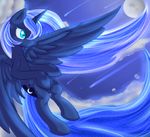  blue_eyes blue_feathers blue_hair cutie_mark equine feathers friendship_is_magic hair hooves horn mammal moon my_little_pony night outside princess_luna_(mlp) sky winged_unicorn wings xduskstarx 