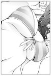  absurdres arms_at_sides bikini braid breasts close-up commentary_request covered_nipples front-tie_bikini front-tie_top greyscale hands_up head_out_of_frame highres large_breasts long_hair matsukaze_mayu monochrome nande_koko_ni_sensei_ga!? navel side_braid soborou solo striped striped_bikini swimsuit underboob 