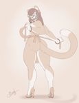  anthro apron big_breasts bonk breasts butt clothing eyewear feline female glasses looking_at_viewer looking_back mammal nipple_bulge one_eye_closed pussy smile solo standing wink 