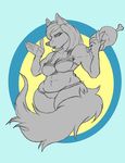  anthro belly big_(disambiguation) bra breasts butt canine clothing feed feeding female food fur hussy invalid_tag lilouve mammal meat nude slightly_chubby solo underwear wolf 