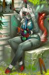  5_fingers anthro bong breasts clothed clothing detailed_background drugs female hooves marijuana miles_df red_eyes sitting smile solo 