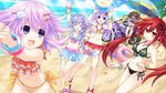  &gt;_&lt; ball beach beach_umbrella beachball bikini bikini_skirt blush bow bracelet brown_hair choujigen_taisen_neptune_vs_sega_hard_girls closed_eyes cloud day frilled_bikini frills front-tie_top game_cg green_eyes ground_vehicle hair_bow hair_ornament hairclip highres if_(choujigen_game_neptune) jewelry light_rays long_hair motor_vehicle motorcycle multiple_girls navel nepgear neptune_(choujigen_game_neptune) neptune_(choujigen_game_neptune)_(motorcycle) neptune_(series) ocean official_art open_mouth orange_eyes outdoors parted_lips purple_eyes purple_hair pururut red_hair ribbon seashell shell side-tie_bikini sky smile sunbeam sunlight swimsuit tennouboshi_uzume tsunako twintails umbrella water 