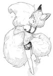  &gt;:) animal_ear_fluff animal_ears ass bangs bare_legs bare_shoulders barefoot bike_shorts blunt_bangs closed_mouth fox_ears fox_girl_(jaco) fox_tail full_body greyscale jaco large_tail legs_apart long_sleeves monochrome off-shoulder_sweater original self_hug short_hair_with_long_locks sketch smile smug solo standing sweater tail tail_hug tank_top tareme v-shaped_eyebrows 
