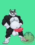  2016 animated anthro balls bear big_penis black_skin brown_eyes erection flexing green_background hands_on_hips humanoid_penis hungothenomster looking_down loop male mammal multicolored_skin musclegut muscular no_sound panda penis pink_penis pose simple_background slightly_chubby solo white_skin 