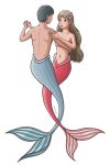  1boy 1girl blue_eyes couple cute dancing love mermaid merman monster_boy monster_girl topless vector 