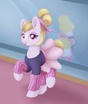  blonde_hair clothed clothing equine fan_character female feral hair hooves mammal my_little_pony pink_eyes smile solo standing tongue xduskstarx 