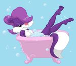  2013 anthro bathtub bedroom_eyes breasts bubble cute dcrmx featureless_breasts female fifi_la_fume fur hair half-closed_eyes looking_at_viewer mammal nude purple_fur purple_hair seductive simple_background skunk smile solo tiny_toon_adventures warner_brothers 