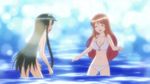  10s 3girls animated asahina_mikuru asakura_ryouko beach bikini breasts brown_hair cleavage green_hair long_hair multiple_girls nagato_yuki-chan_no_shoushitsu pointing sea suzumiya_haruhi suzumiya_haruhi_no_yuuutsu 