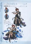  absurdres blue_eyes boots bow chibi dress feathers flute frills full_body granblue_fantasy hair_ornament highres instrument knee_boots looking_away minaba_hideo multiple_views musical_note non-web_source official_art one_eye_closed pamela_(granblue_fantasy) red_hair ribbon scan short_hair simple_background sleeveless smile wrist_cuffs 