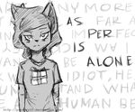  2016 angst anthro arm_wraps asper_(panzery25) bags_under_eyes canine clothed clothing english_text female fox greyscale half-closed_eyes looking_at_viewer mammal monochrome panzery25 simple_background text url white_background wraps 