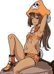  :q adapted_costume anchor ankle_boots arm_up armpits bike_shorts bikini_top boots breasts brown_eyes brown_hair covered_nipples dark_skin detached_collar front-tie_bikini front-tie_top guilty_gear guilty_gear_xrd hat high_heel_boots high_heels huge_weapon leg_up long_hair looking_at_viewer may_(guilty_gear) naughty_face navel navel_piercing open_fly orange_hat piercing pirate_hat ponkotsu sailor_collar short_shorts shorts shorts_under_shorts sitting small_breasts solo tongue tongue_out weapon 