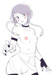  1girl artist_request blush blush_stickers boku_no_hero_academia breasts choker earplugs facial_mark fingerless_gloves highres hips jirou_kyouka looking_at_viewer nail_polish navel nipples purple_hair pussy short_hair simple_background small_breasts solo white_background 