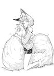  :&lt; ahoge animal_ear_fluff animal_ears bangs bare_legs bare_shoulders barefoot between_legs bike_shorts blunt_bangs closed_mouth fox_ears fox_girl_(jaco) fox_tail full_body greyscale jaco kneeling large_tail long_sleeves looking_at_viewer monochrome off-shoulder_sweater original self_hug shirt short_hair short_hair_with_long_locks simple_background sketch solo sweater tail tail_between_legs tail_hug tareme white_background 