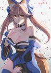  bare_shoulders blush brown_eyes caster_(fate/extra) dress fate/extra kitsune_mimi long_hair pink_hair twingails 