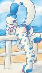  beach bent_over bikini bulge butt clothing crema_sugarpaws feline girly jaguar male mammal paws seaside solo swimsuit 