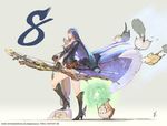  arrow bard_(final_fantasy) blue_coat blue_hair boots bow_(weapon) copyright_name final_fantasy final_fantasy_xiv high_heels hyur long_coat official_art shirt shoes skirt thigh_boots thighhighs watermark weapon white_skirt winged_shoes wings 