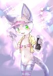  1girl bikini cap cat female flat_chest furry giridechoco green_eyes micro_bikini open_mouth panties solo 