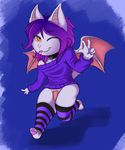  2017 anthro bat clothed clothing eyeshadow helmed legwear mammal narija paws peace_sign_(disambiguation) socks striped_legwear striped_socks stripes sweater wings 