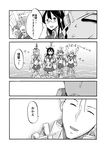  &gt;_&lt; 6+girls :&gt; :d ^_^ admiral_(kantai_collection) akashi_(kantai_collection) akebono_(kantai_collection) bandaid bandaid_on_face bell cannon cigarette closed_eyes comic crab flower glasses gloves greyscale hair_bell hair_bobbles hair_flower hair_ornament hand_wave ichiei jingle_bell jumping kantai_collection long_hair machinery military military_uniform monochrome multiple_girls naval_uniform oboro_(kantai_collection) ocean ooyodo_(kantai_collection) open_mouth pleated_skirt sazanami_(kantai_collection) school_uniform serafuku short_hair side_ponytail skirt smile splashing translated turret twintails uniform ushio_(kantai_collection) v-shaped_eyebrows xd |_| 