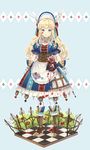  alice_(wonderland) alice_in_wonderland animal_ears blonde_hair blood blood_on_face bloody_clothes blue_eyes blush bonnet boots breasts bunny_ears ekita_xuan eyebrows_visible_through_hair fake_animal_ears flower gloves heart high_heel_boots high_heels highres long_hair looking_at_viewer open_mouth puffy_short_sleeves puffy_sleeves red_flower red_rose rose short_sleeves small_breasts solo white_gloves 
