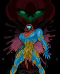  arm_cannon armor arms_at_sides blank_eyes copyright_name full_armor fusion_suit helmet kusada metroid metroid_fusion power_suit sa-x samus_aran standing visor_(armor) weapon 