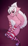  anthro arm_warmers armwear canine clothed clothing crossdressing dash_ravo fur g-string girly hair legwear looking_at_viewer makeup male mammal smile solo thigh_highs underwear 