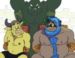  ! 2016 anothermeekone anthro black_bottomwear black_clothing black_nose black_underwear blue_hair body_hair bovine cattle chair clothed clothing digital_drawing_(artwork) digital_media_(artwork) group hair horn humanoid male mammal muscular muscular_male musk nipples orc overweight pink_nose rope smile tanuki topless transformation underwear 