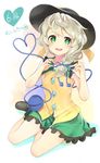  :d adapted_costume black_hat bow eyeball green_eyes green_hair green_skirt hat heart heart_of_string kimitoshiin komeiji_koishi long_hair open_mouth shirt skirt sleeveless smile solo teeth third_eye touhou yellow_bow yellow_shirt 