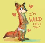  &lt;3 2016 anothermeekone anthro black_nose blush canine clothed clothing disney english_text fox fur holidays male mammal nick_wilde orange_fur shy simple_background skimpy solo standing text topless underwear valentine&#039;s_day white_bottomwear white_clothing white_underwear yellow_background zootopia 