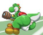  2017 anus balls butt clothing footwear laser_gun male mario_bros nintendo presenting presenting_hindquarters puffy_anus ranged_weapon shoes solo video_games weapon xilrayne yoshi 