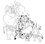  &lt;3 2016 anothermeekone anthro benjamin_clawhauser biceps black_nose bovine buffalo bulge canine cape_buffalo cheetah chief_bogo clothed clothing disney eyes_closed feline fox fur hi_res looking_back male mammal microphone monochrome muscular muscular_male nick_wilde open_mouth overweight overweight_male simple_background singing size_difference skimpy smile spots spotted_fur standing tongue topless white_background zootopia zootopia_shorts 