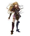  armor bangs blonde_hair boots breastplate elbow_gloves eyebrows_visible_through_hair fingerless_gloves fire_emblem fire_emblem:_monshou_no_nazo fire_emblem_heroes full_body gloves grey_legwear highres kuraine long_hair official_art pauldrons pleated_skirt puffy_sleeves quiver serious short_sleeves shoulder_armor skirt solo thighhighs transparent_background yura_(ub4u) zettai_ryouiki 