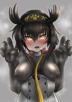  blush breasts collar covered_nipples gesture hatsuzuki_(kantai_collection) highres kantai_collection looking_at_viewer medium_breasts ryuun_(stiil) solo translated 