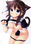  ameya. ameya_kirika animal_ears breasts kantai_collection nekomimi nipples no_bra pantsu panty_pull seifuku shigure_(kancolle) shirt_lift tail 