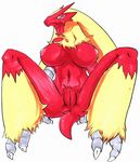  anus blaziken breasts female looking_at_viewer nintendo nipples nude open_mouth plain_background pok&#233;mon pokemon pussy solo spreading sya talons video_games white_background 