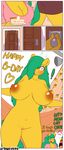  2017 anthro areola beauty_mark big_breasts breasts cake comic daughter door english_text equine eyewear fan_character female food glasses green_hair hair horse mama_mango_(character) mammal mango_(character) mother mother_and_daughter my_little_pony nipples nude parent pony pussy shower spunkubus text 
