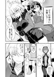  3boys breasts comic commentary_request eating fate/grand_order fate/prototype fate/prototype:_fragments_of_blue_and_silver fate/stay_night fate/zero fate_(series) greyscale hassan_of_serenity_(fate) highres ichihara_kazuma jeanne_d'arc_(alter)_(fate) jeanne_d'arc_(fate) jeanne_d'arc_(fate)_(all) long_sleeves medium_breasts merlin_(fate) monochrome multiple_boys multiple_girls navel shaded_face translated waver_velvet 