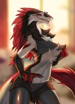  angiewolf anthro clothing female flat_chested legwear looking_at_viewer okithau rubber sergal smile solo teasing thigh_highs tight_clothing underwear wide_hips 