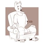  anthro balls big_penis canine clothed clothing humanoid_penis komponi male mammal monochrome pants_down partially_clothed penis sitting solo 