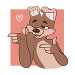  &lt;3 anthro canine fur gesture komponi male mammal nude one_eye_closed open_mouth smile solo teeth tongue 