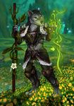  anthro armor canine claws clothed clothing digital_media_(artwork) female field flower froest fur grass hair holding_object holding_weapon leaf magic magic_user mammal melee_weapon nievaris outside plant smile solo staff standing teeth tree video_games warcraft weapon were werewolf wolf worgen 
