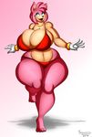  2017 absurd_res amy_rose anthro big_breasts bikini breasts cleavage clothed clothing female hedgehog hi_res huge_breasts mammal side_boob smile solo sonic_(series) supersonicrulaa swimsuit 