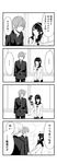  /\/\/\ 1girl 2boys 4koma ? bangs blush buttons cardigan closed_eyes comic covering_mouth earrings facing_another greyscale hairband hand_over_own_mouth hand_up highres holding_hand holding_hands indoors jacket jewelry karasuma_ryuu kentaurosu long_sleeves looking_at_another looking_to_the_side matsuno_chiya monochrome multiple_boys neckerchief no_eyes original pants parted_lips pleated_skirt pocket school_uniform serafuku skirt speech_bubble spoken_ellipsis sweatdrop translation_request window 