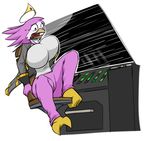  2013 anthro avian beak big_breasts breasts clothed clothing crying feathers female open_mouth pink_feathers scared simonaquarius solo starbound tears very_fast_birb_warping_at_incredible_hihg_speed video_games 