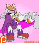  2017 anthro avian bandanna beak big_breasts bird blue_eyes breasts clothed clothing digital_media_(artwork) eyewear feathers female fourball gloves hi_res lagomorph mammal open_mouth penis simple_background sonic_(series) sonic_riders swallow_(bird) video_games wave_the_swallow 