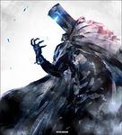  artist_name cape commentary_request gloves kei-suwabe looking_at_hand lord_buckethead real_life twitter_username white_background 
