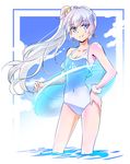  blue_eyes blush long_hair side_ponytail smile swimsuit water_float weiss_schnee white_hair 