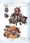  absurdres bag belt blue_jacket boots breasts chibi cleavage coin cropped_jacket explosion eyebrows eyebrows_visible_through_hair fingerless_gloves full_body gem gloves goggles goggles_on_headwear gold granblue_fantasy gun handgun hat highres holding holding_weapon jacket knee_boots long_coat long_hair looking_at_viewer mary_(granblue_fantasy) medium_breasts midriff minaba_hideo multiple_views non-web_source official_art oil_lamp one_eye_closed open_mouth orange_eyes orange_hair pleated_skirt scan short_sleeves simple_background skirt smile striped stuffed_animal stuffed_toy tears teddy_bear teeth treasure_chest weapon 